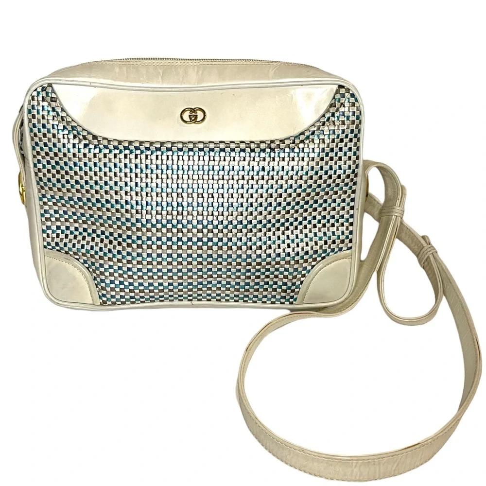 Gucci Vintage White Woven Camera Bag
